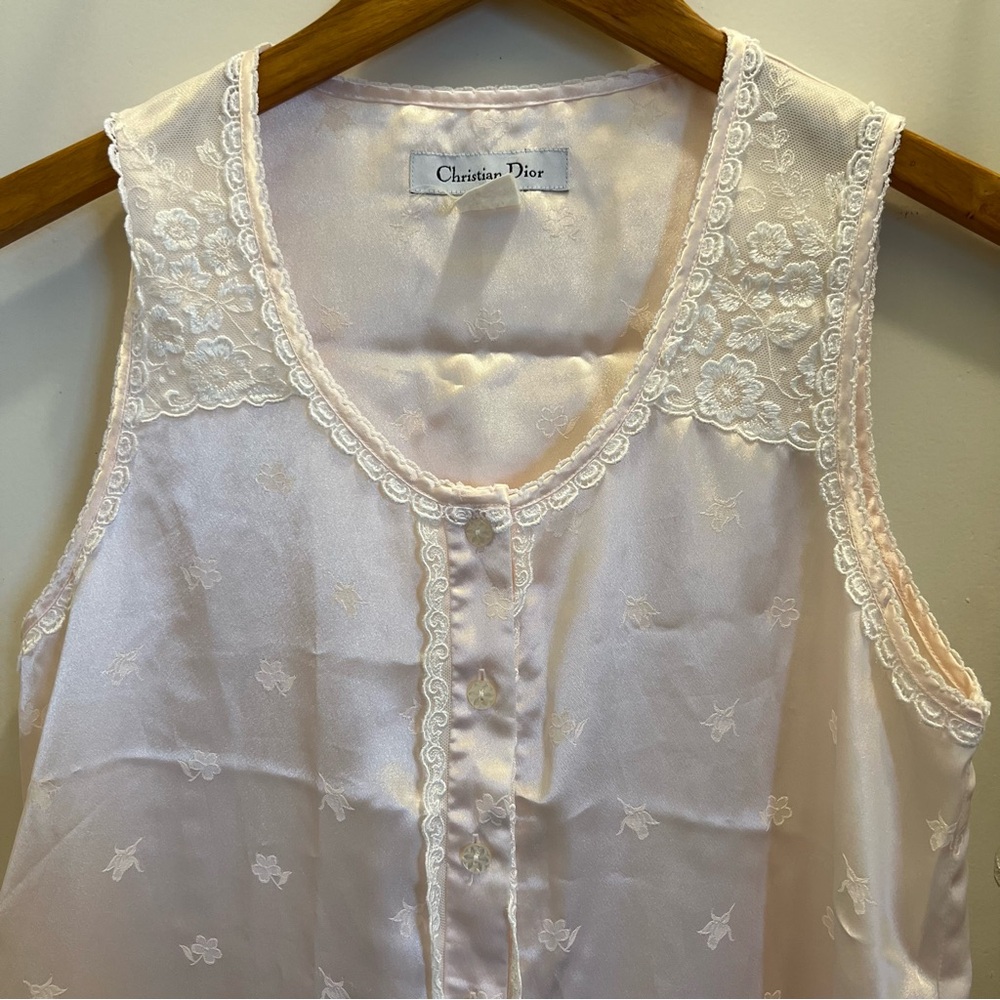 Christian Dior Vintage Pink Lace Sleeveless Long  Nightgown-Medium W/Flaws* - Picture 3 of 7